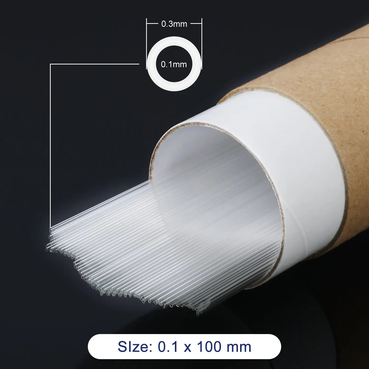 Glass Capillary Tubes, 0.1 mm ID, 0.3 mm OD, 100 mm Length, 1000 Pack