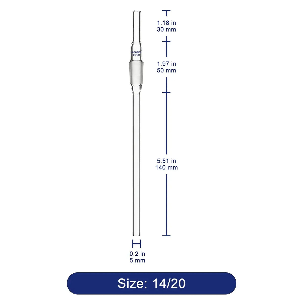 Glass Extended Adapter, Air Flow Tube Borosilicate Glass Inlet Adapter with Extended Drip Tube 8 mm Diameter and 15 mm Lower Length Labasics