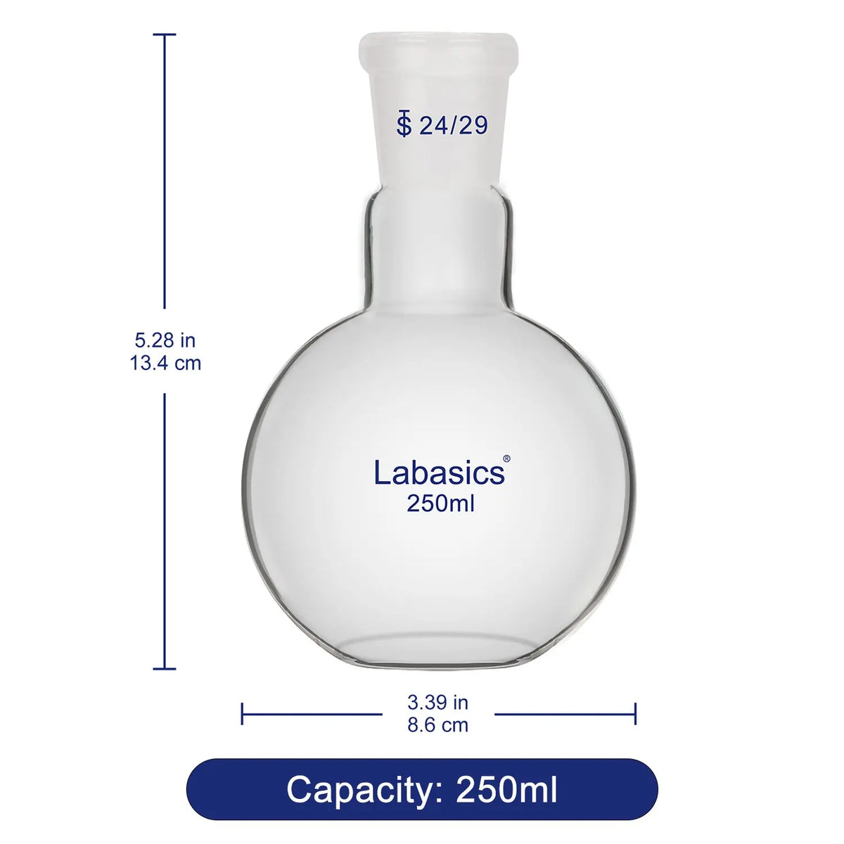 Single Neck Glass Flat Bottom Boiling Flask, 24/29 Standard Joint Labasics