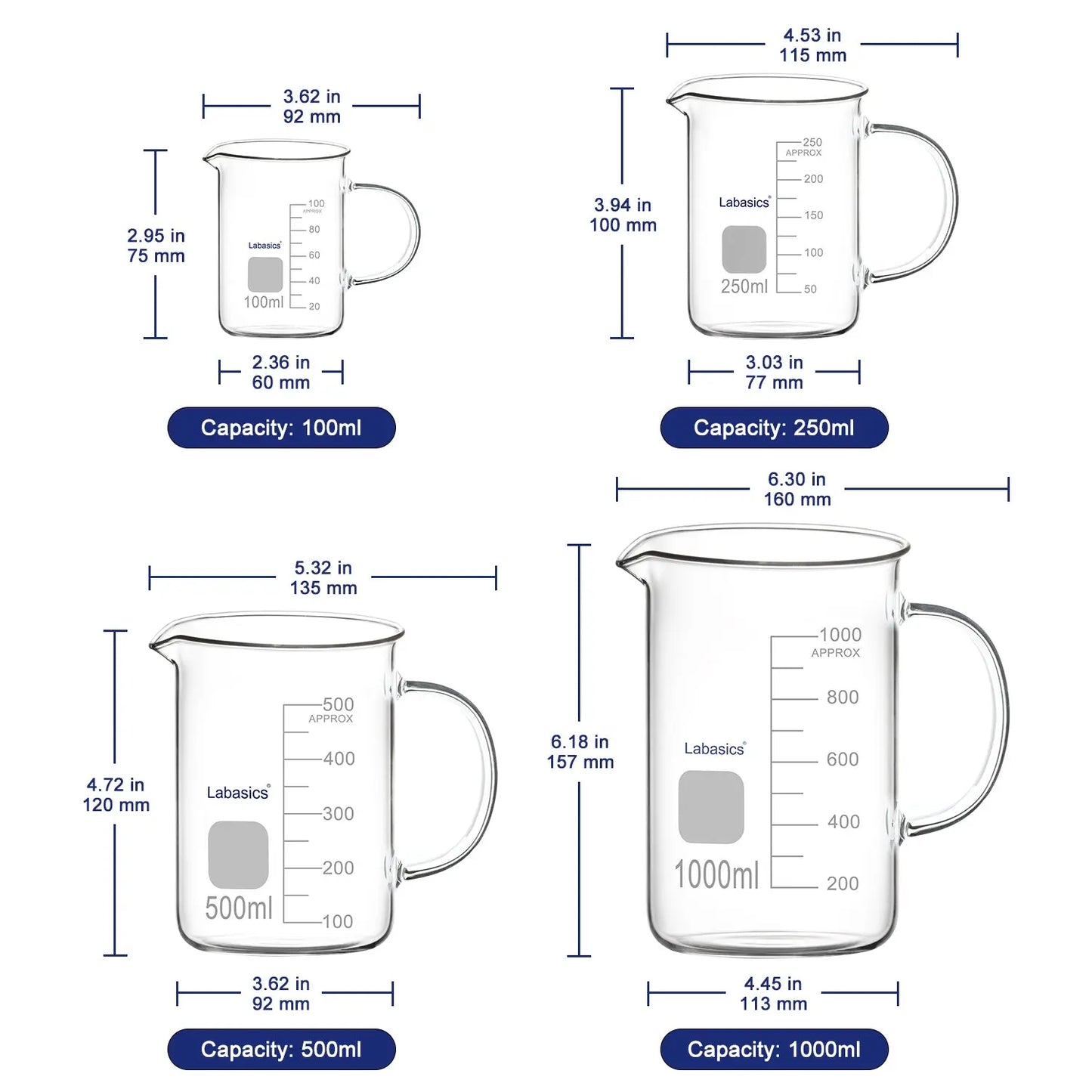 Laboratory Grade Glass Graduated Beaker Labasics