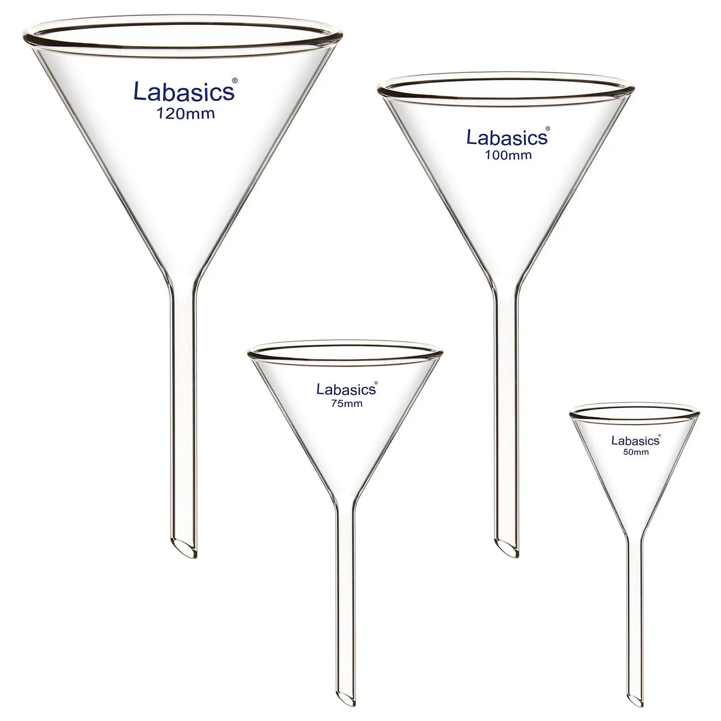 Glass Funnel Set, Short Stem, 4 Sizes, Combo Pack Labasics