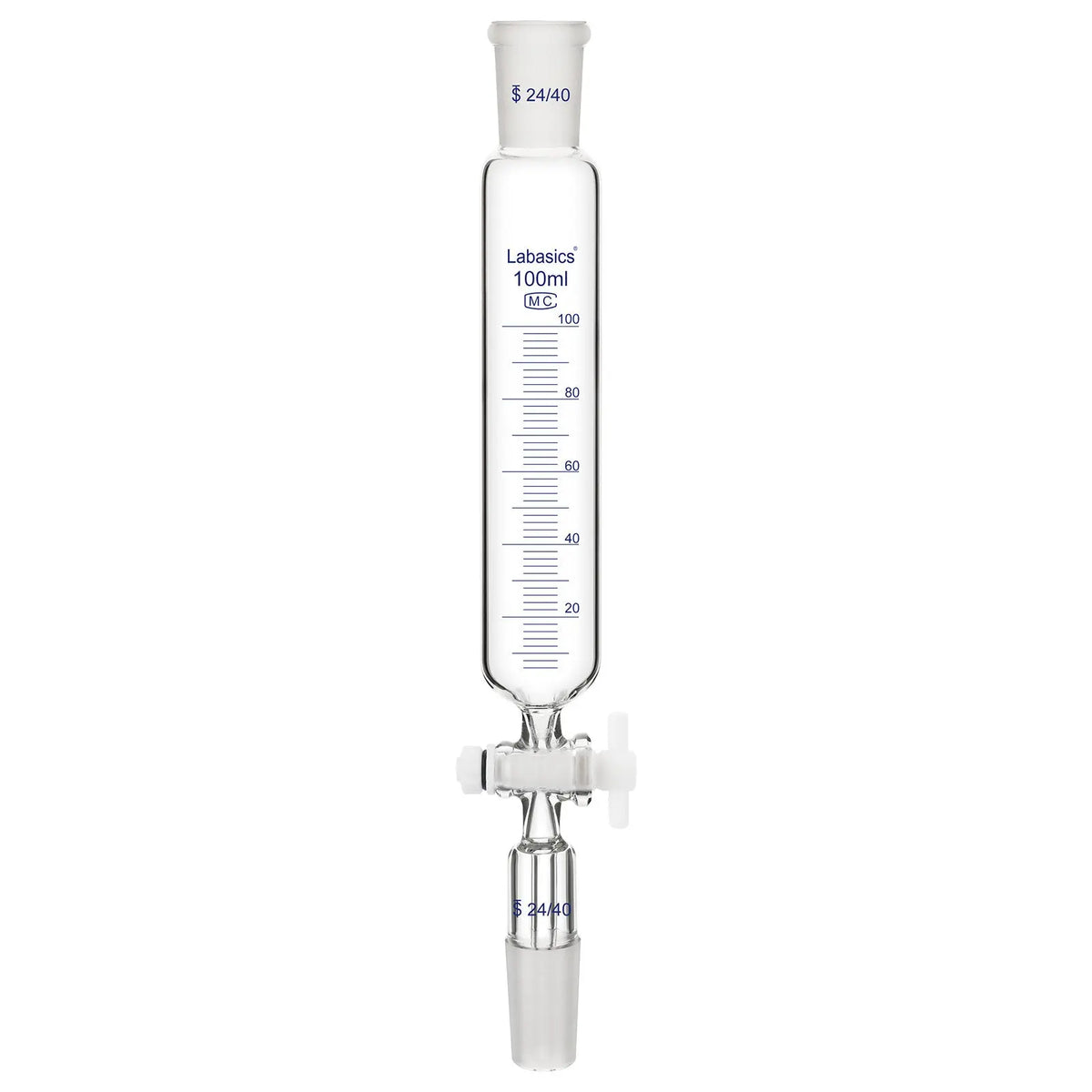 Labasics 100 mL graduated addition funnel with PTFE stopcock and 24/40 joints