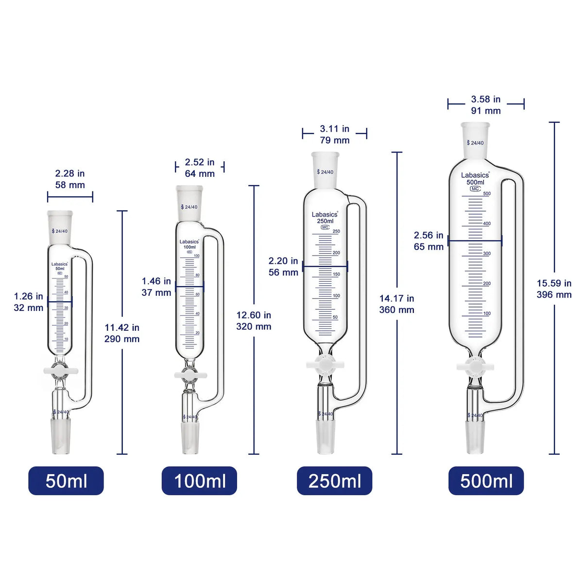 Graduated Pressure Equalizing Addition Funnel, 50-500 mL Labasics