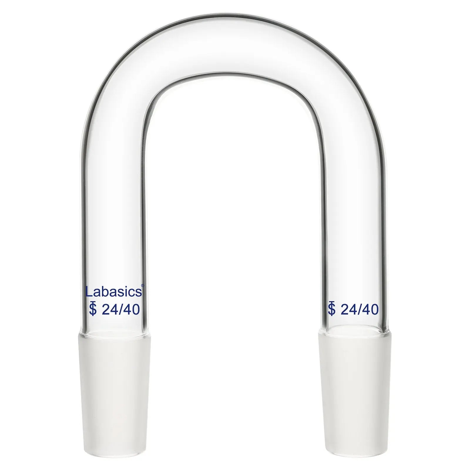 Glass U-shaped connecting adapter with 24/40 inner joint, heat- and chemical-resistant, suitable for lab liquid or gas flow control