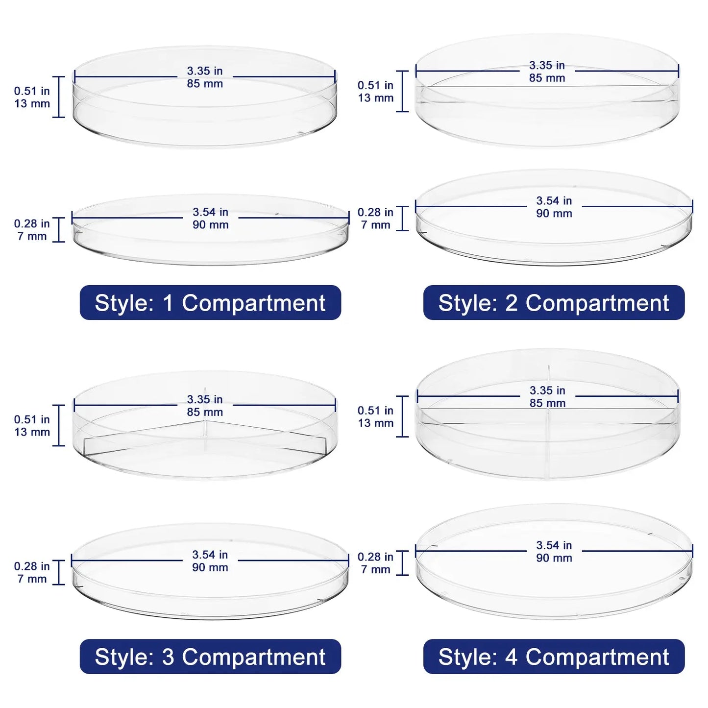 Plastic Petri Dishes, 10 Packs, 1-4 Compartments Labasics