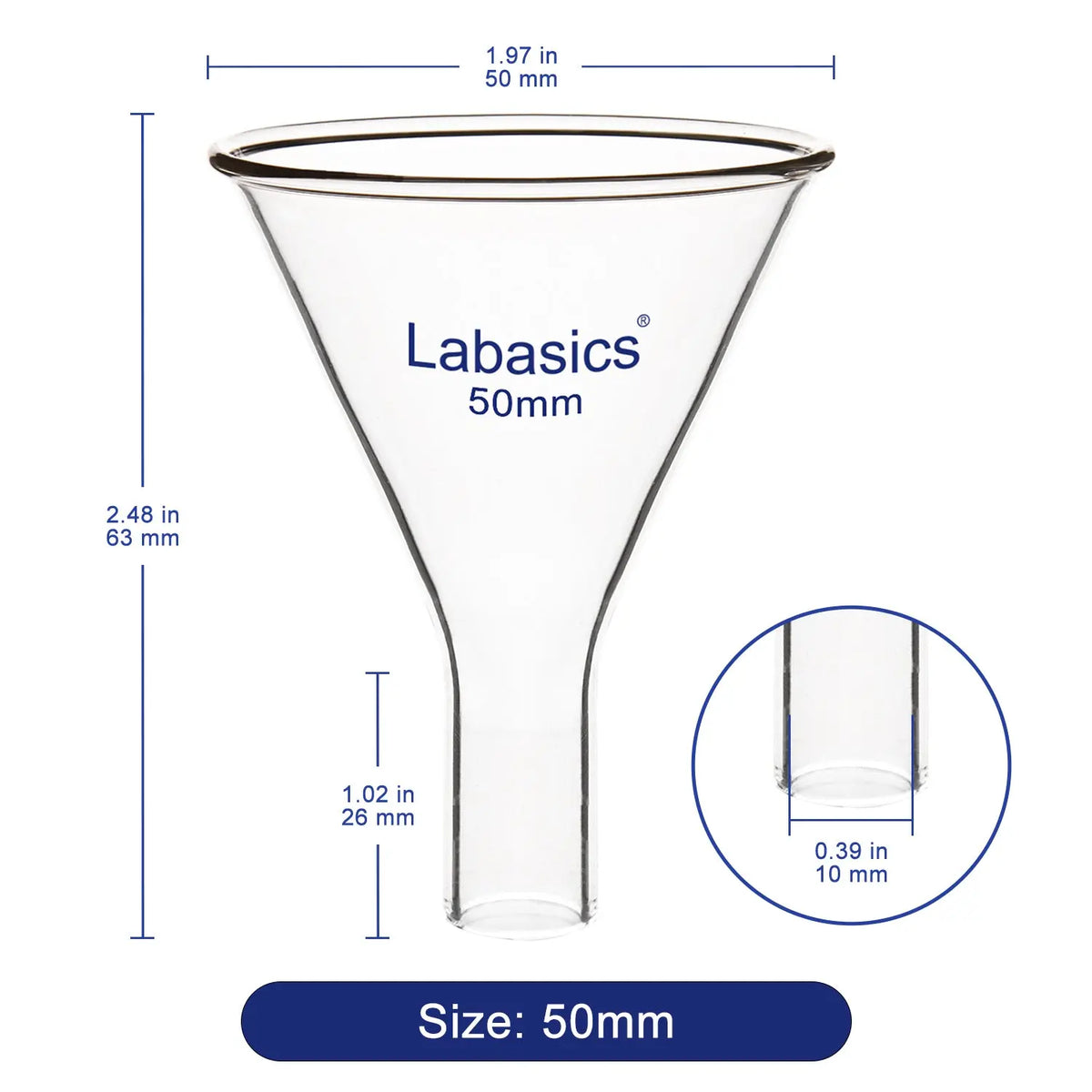 Glass Powder Funnel, 22 mm Stem Length Labasics