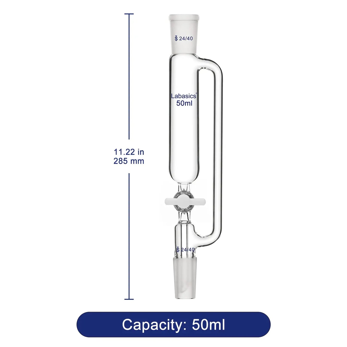 Pressure Equalizing Addition Funnel, Borosilicate Glass Dropping Funnel 24/40 Joint Labasics