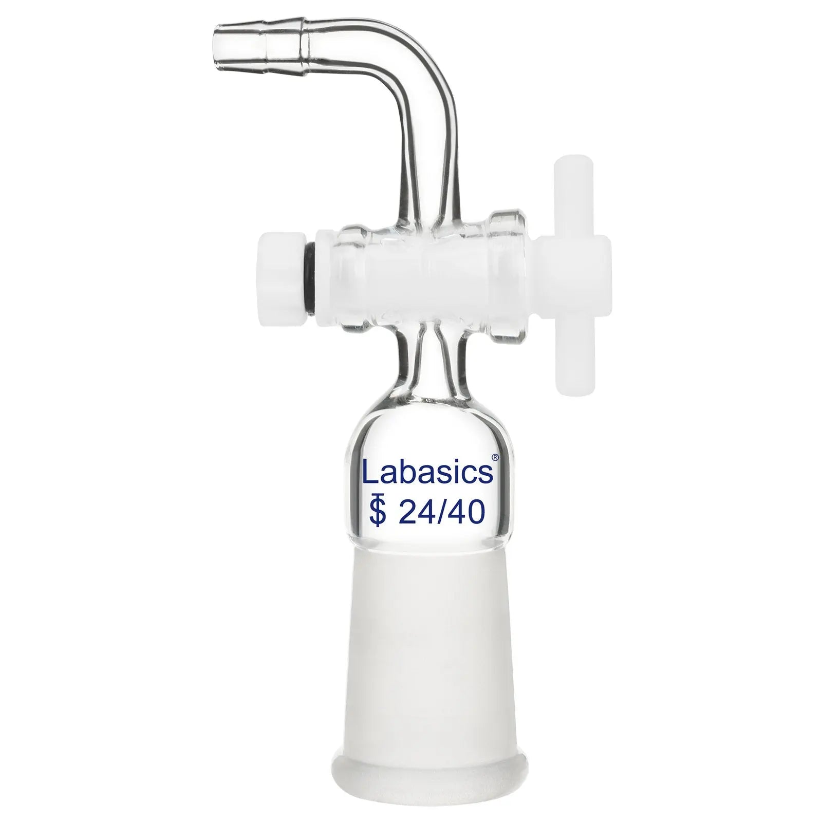 Glass bent vacuum flow control adapter, 24/40 joint with PTFE stopcock, heat- and chemical-resistant, for laboratory flow regulation