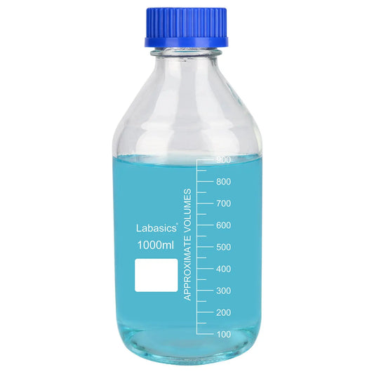 Round Media Storage Bottles with GL45 Blue Screw Cap Labasics