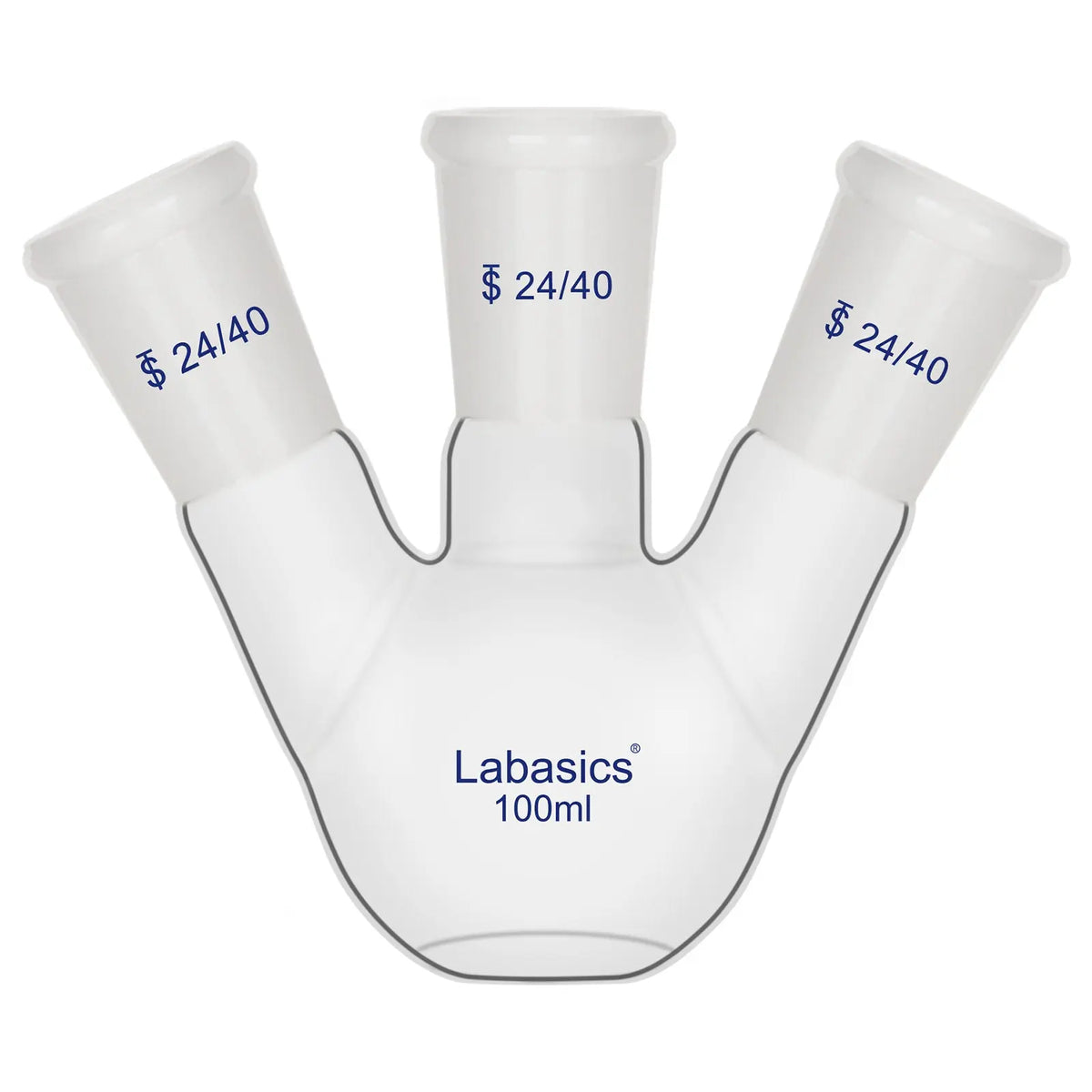 100 mL 3-neck flat bottom flask, borosilicate construction, 24/40 joints, stable base for laboratory distillation and controlled reactions