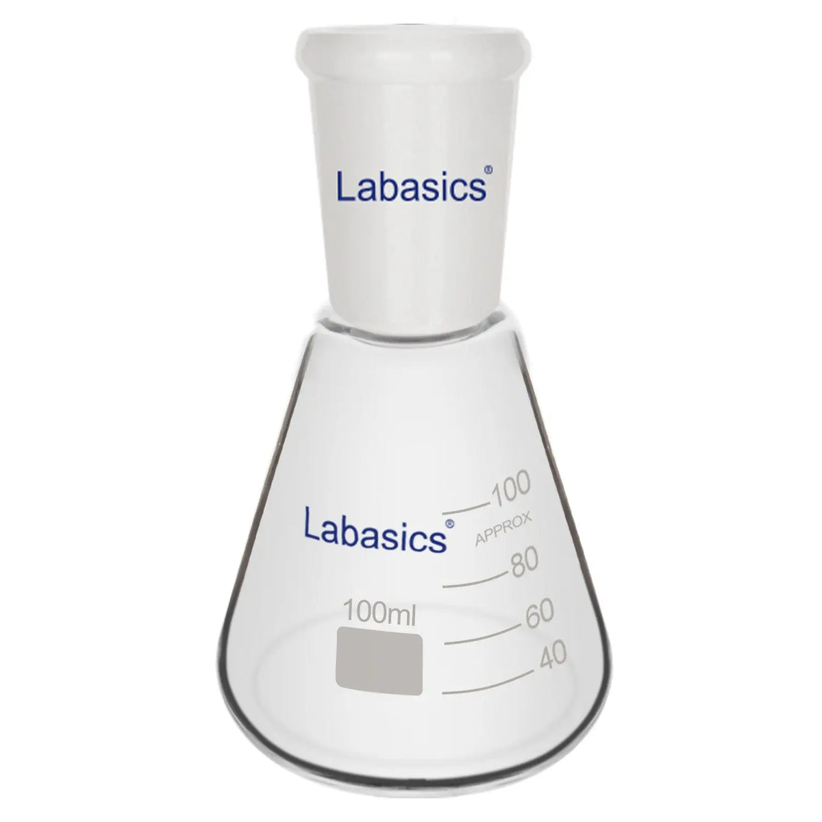 Erlenmeyer flask, 100 mL, 24/40 joint, borosilicate glass, narrow neck design, heat-resistant up to 250°C for laboratory mixing and heating