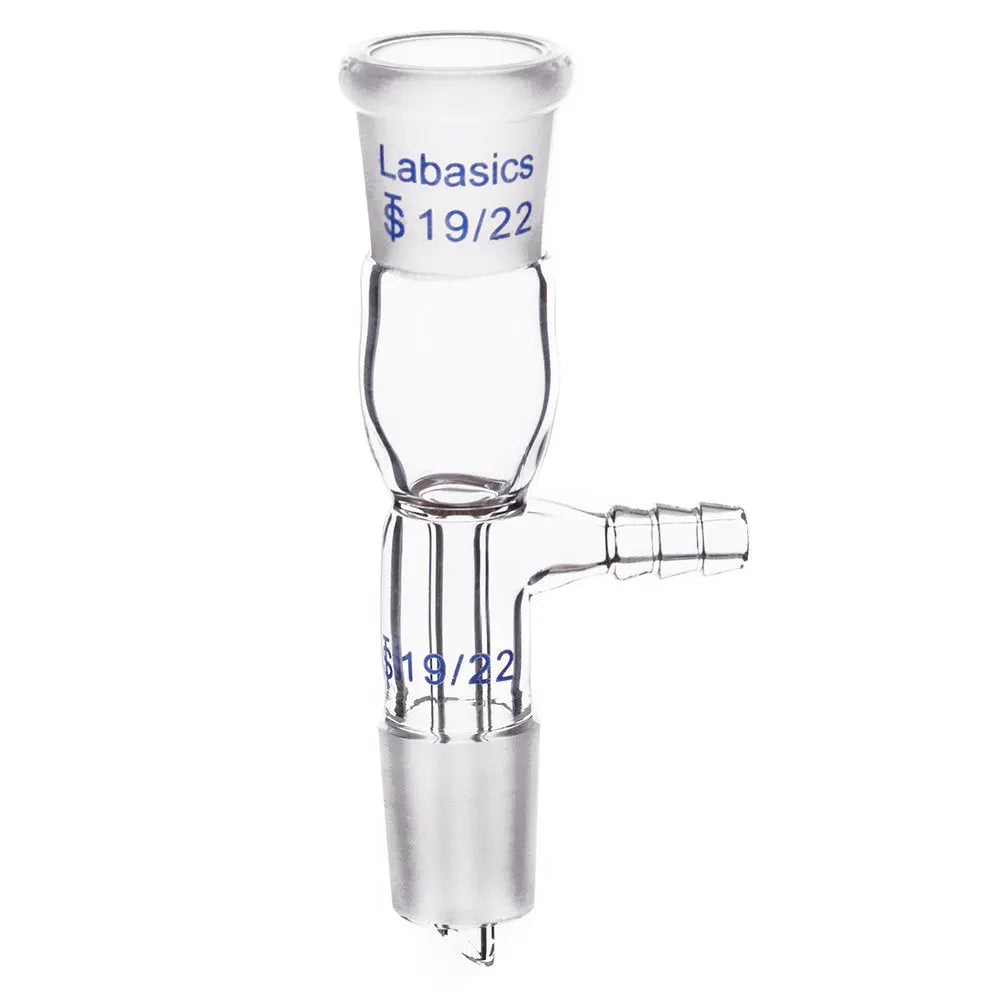 Labasics vacuum take-off adapter, 19/22 joint, heavy-duty borosilicate glass, ideal for precise fluid transfer in lab experiments