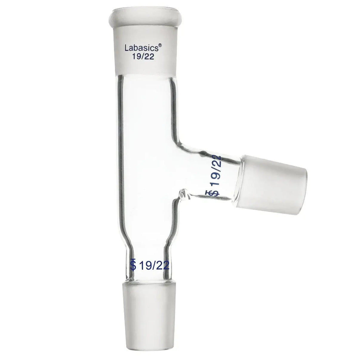 3-way distilling adapter, borosilicate glass, 19/22 joint, heavy-duty design for efficient lab distillation setups