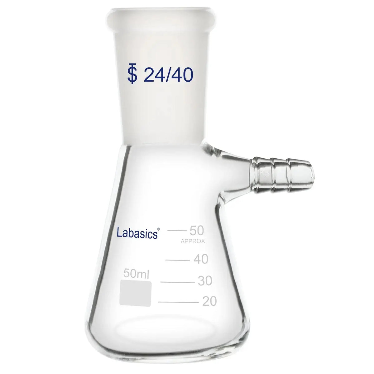 Filtering flask, 50 mL, 24/40 joint, borosilicate glass, 9 mm hose connection, for small-scale vacuum filtration