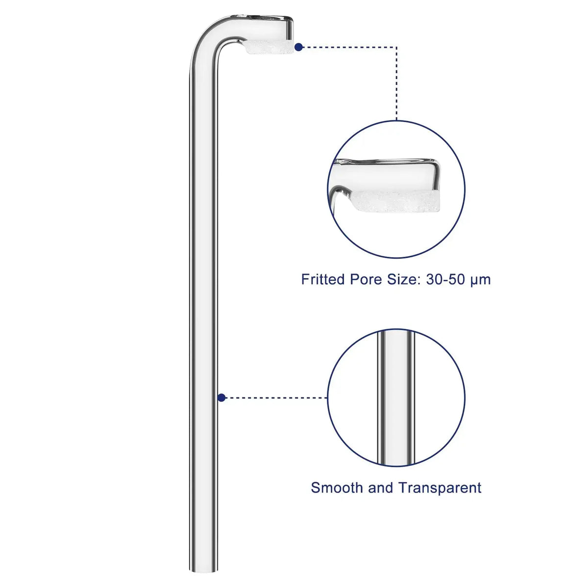 Bent Gas Dispersion Tube with 30-50 μm Fritted Pore Size and Transparent Glass Surface