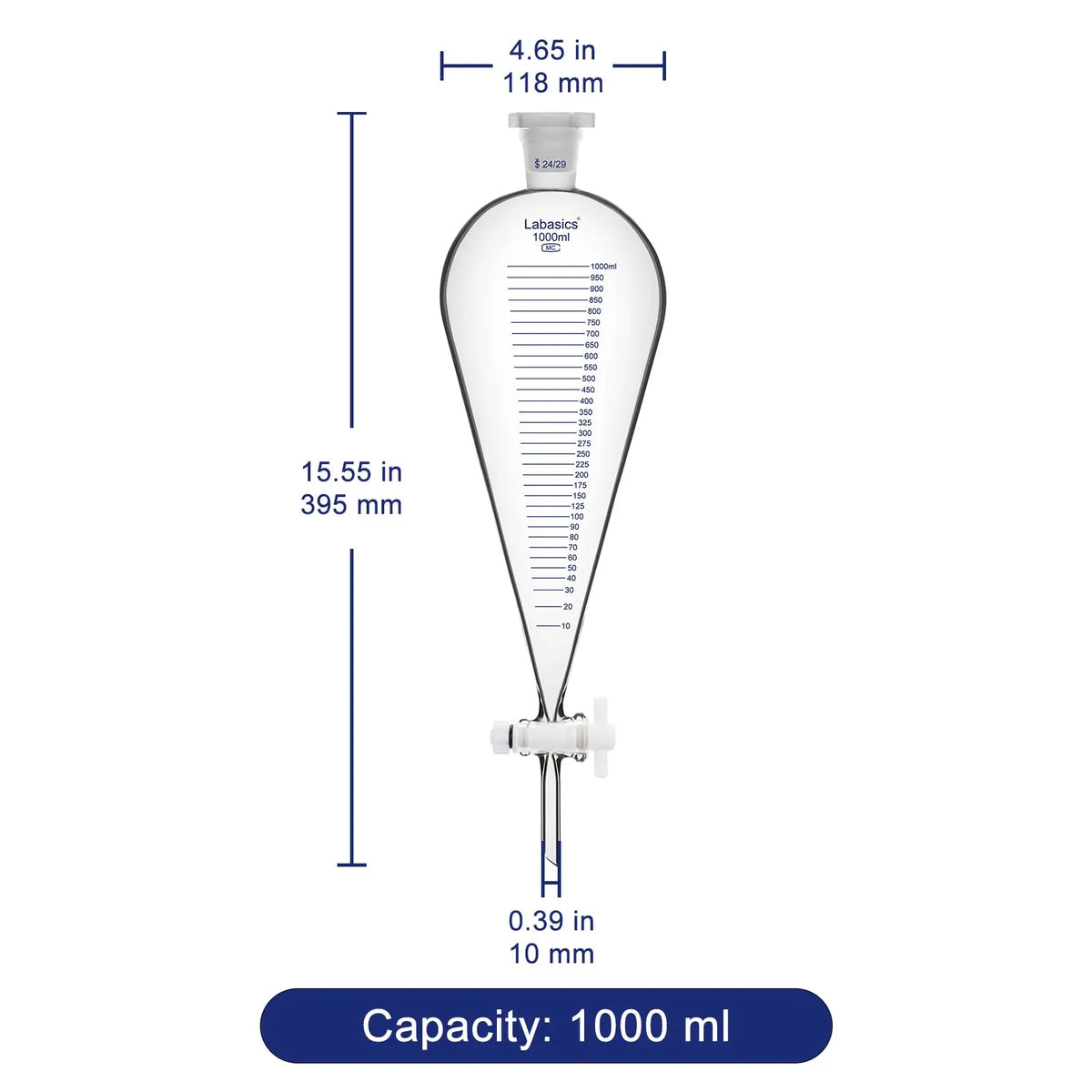 Graduated Separatory Funnel, 24/29 Joint, 500-1000 ml Labasics