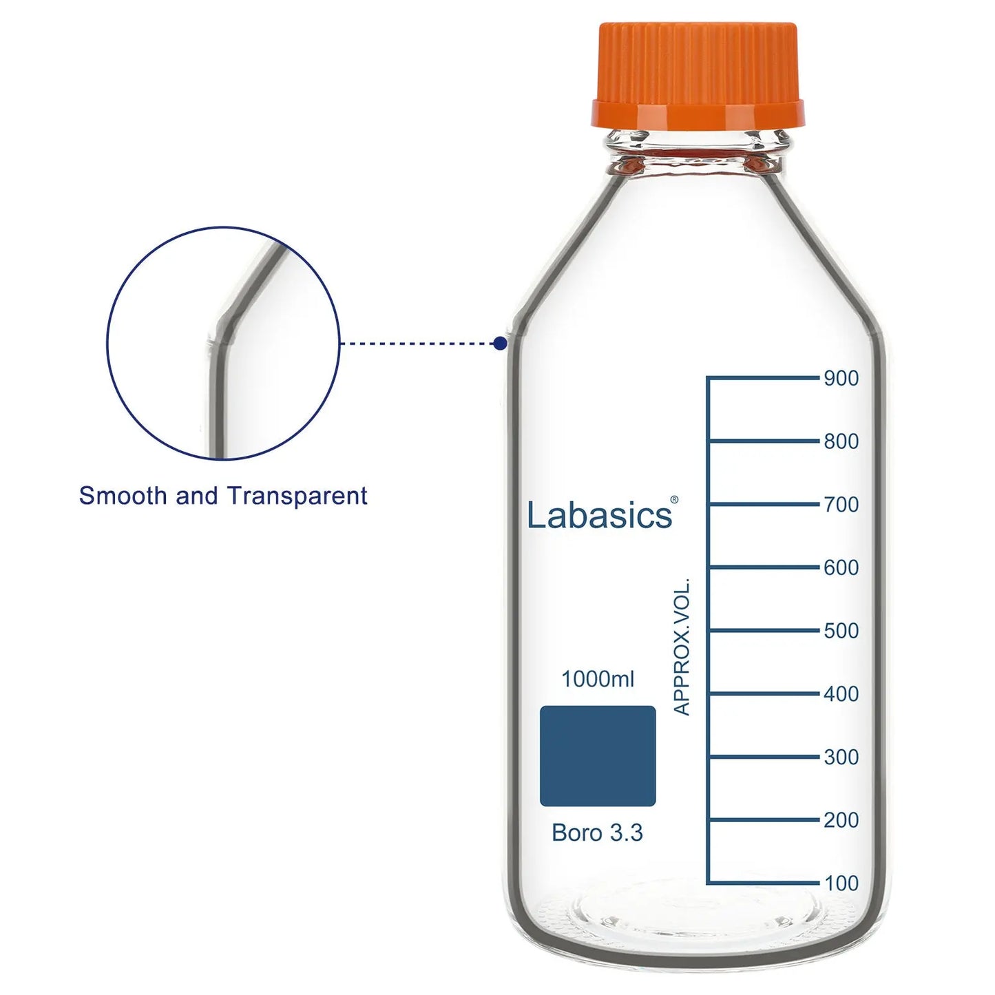 Transparent Media Storage Bottle, Borosilicate Glass, 250–2000 mL Labasics Shop