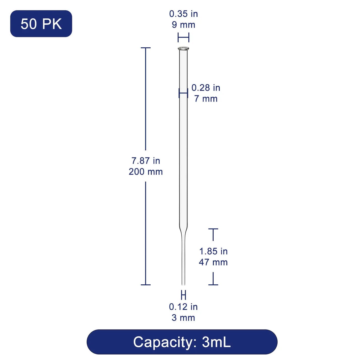 Non-Graduated Dropper Pipettes, 50 Pack, 1-3 mL Labasics