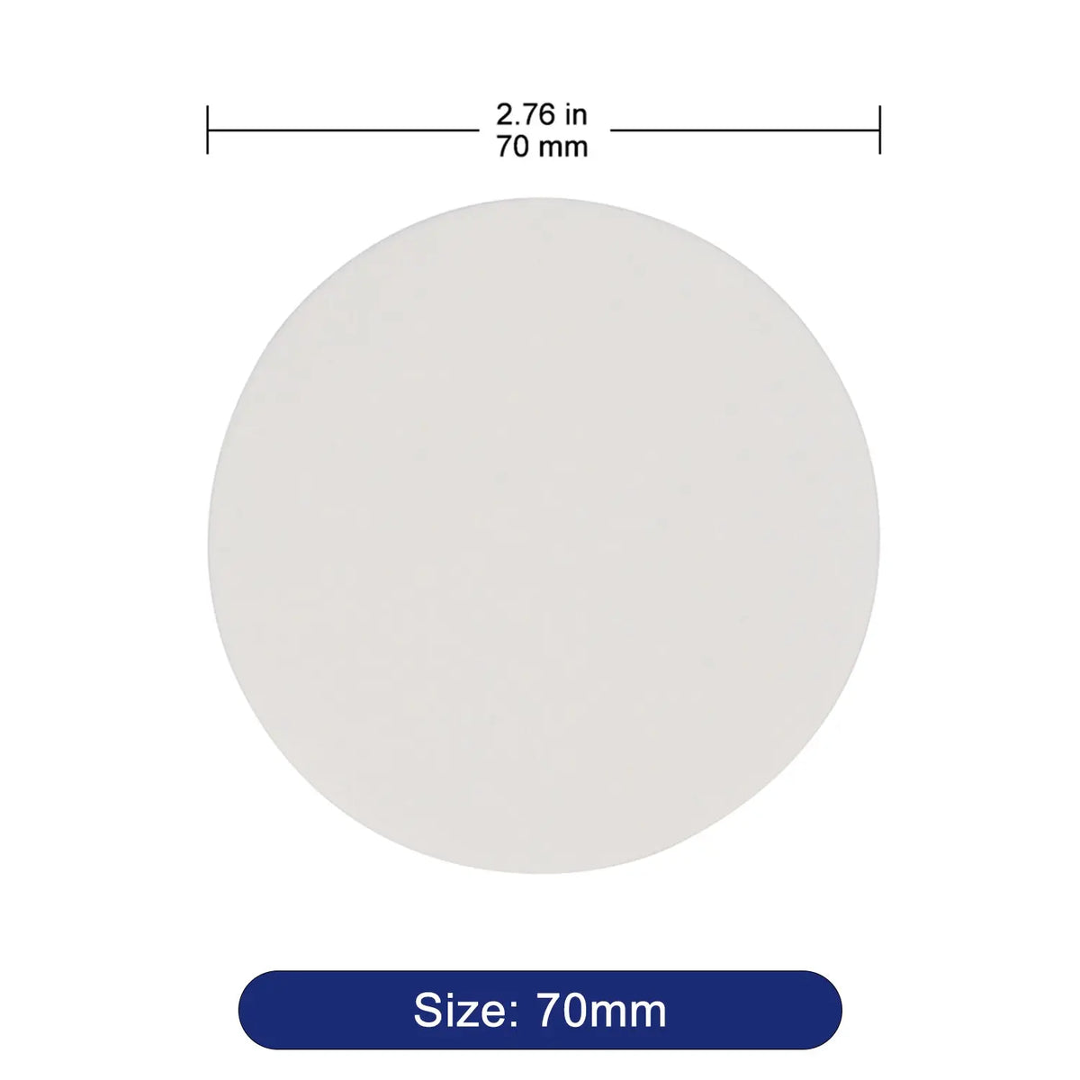 70 mm filter paper used for standard laboratory particle separation and solution clarification