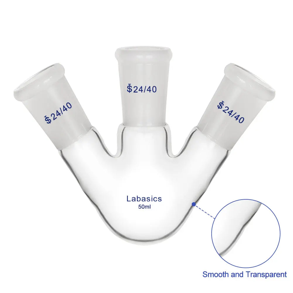 3 Neck Round Bottom Flask, 24/40 Center and Side Standard Taper Outer Joint, 50-2000 mL Labasics