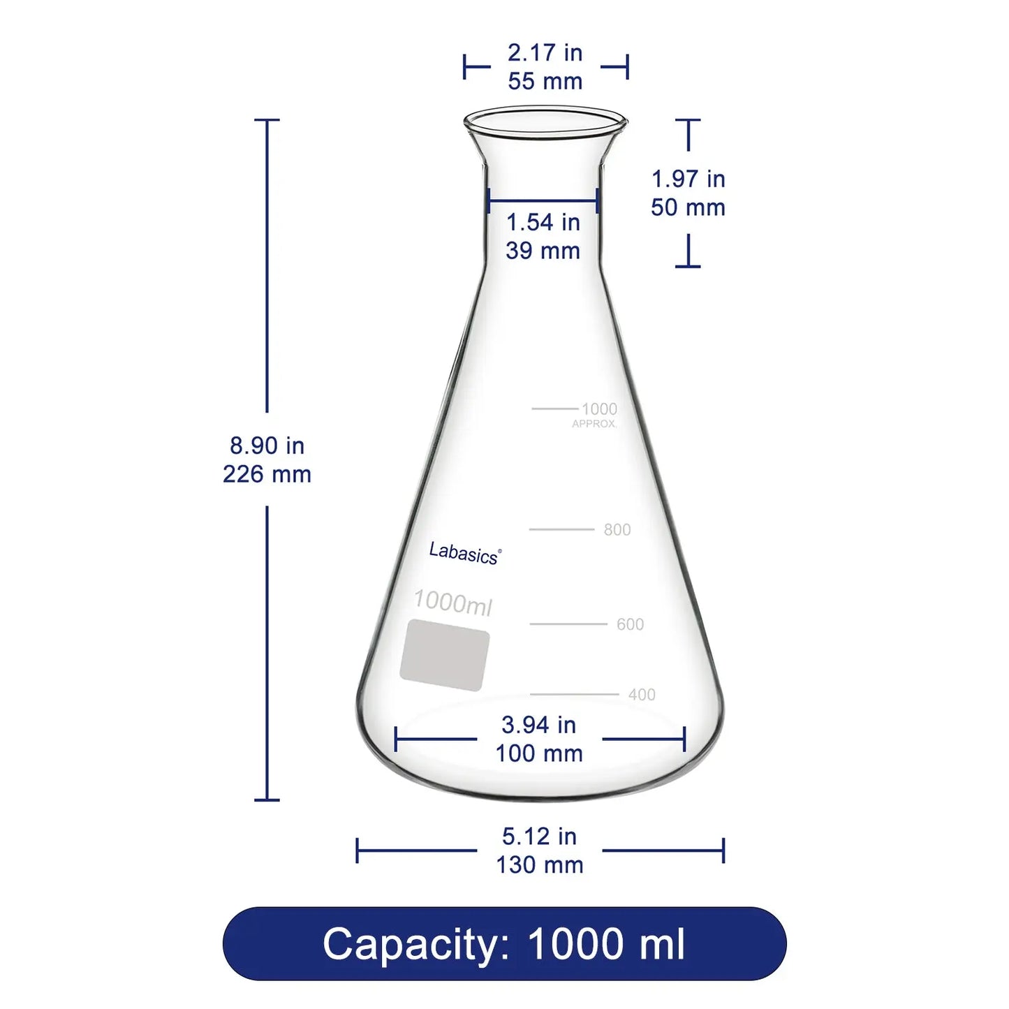 Glass Wide Mouth Erlenmeyer Flask,250-500ml Labasics