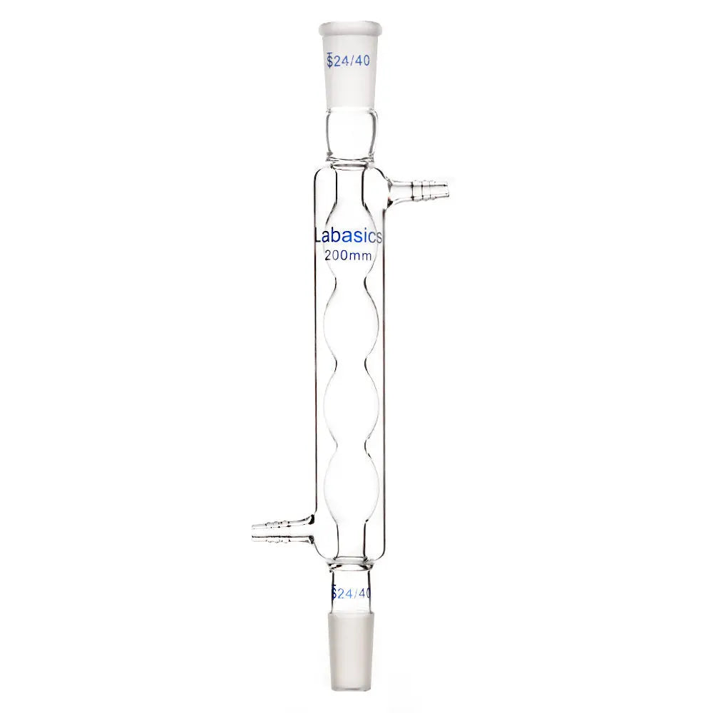 Allihn condenser, 200 mm jacket length, borosilicate glass, 24/40 joints, bulb condenser for efficient reflux and vapor condensation in lab distillation