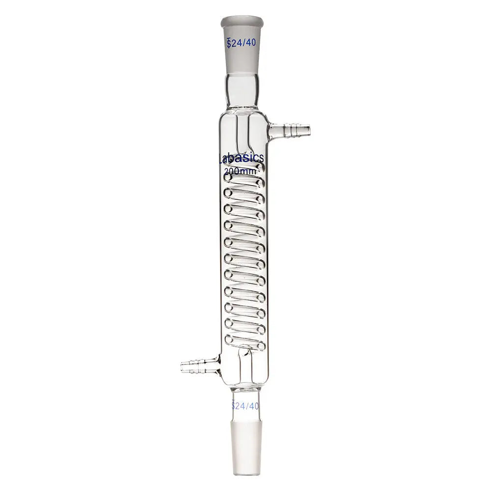 Graham condenser, 200 mm jacket length, borosilicate glass, 24/40 joints, efficient vapor condensation for laboratory distillation setups