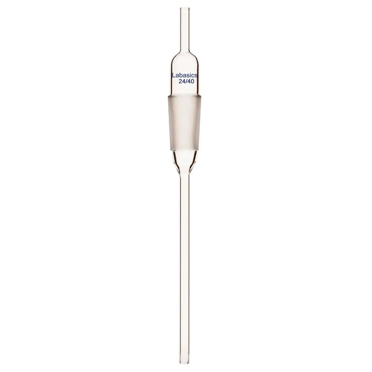 Glass extended adapter with 8mm drip tube, borosilicate construction, ideal for precise liquid transfer in chemical and biological labs