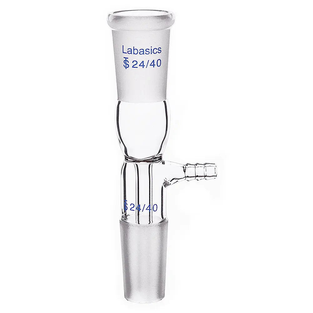Glass vacuum take-off adapter with 24/40 joint, short stem, durable and chemical-resistant for vacuum and laboratory applications