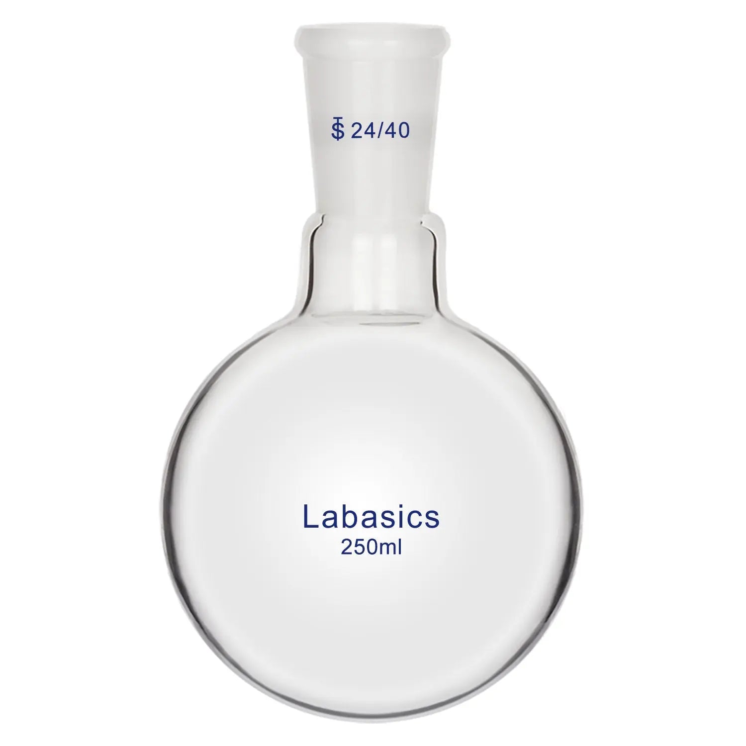 Short neck round bottom flask, 250 mL, borosilicate glass, 24/40 joint, suitable for controlled chemical reactions and distillation