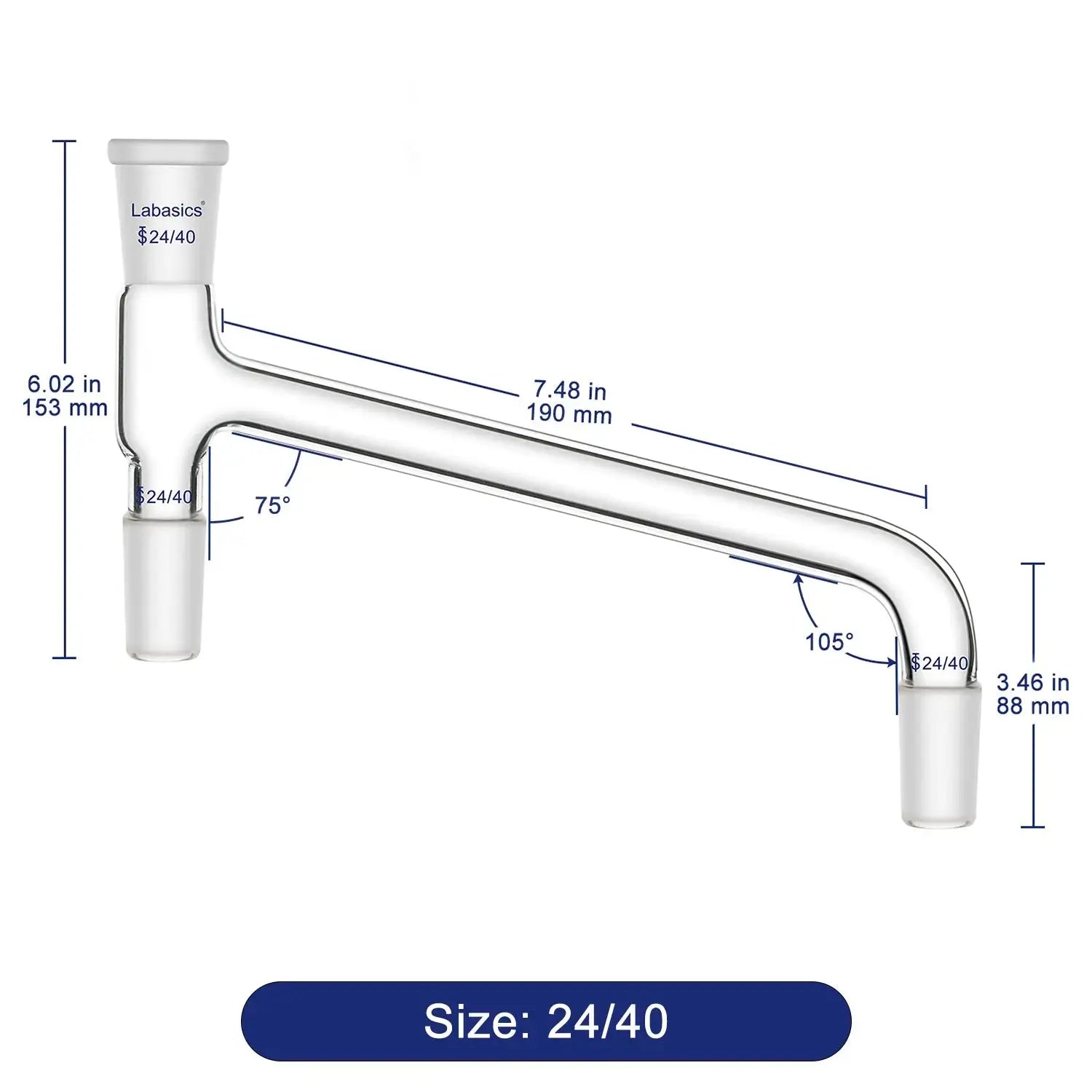 75 Degree Bent Glass Distilling Adapter Labasics