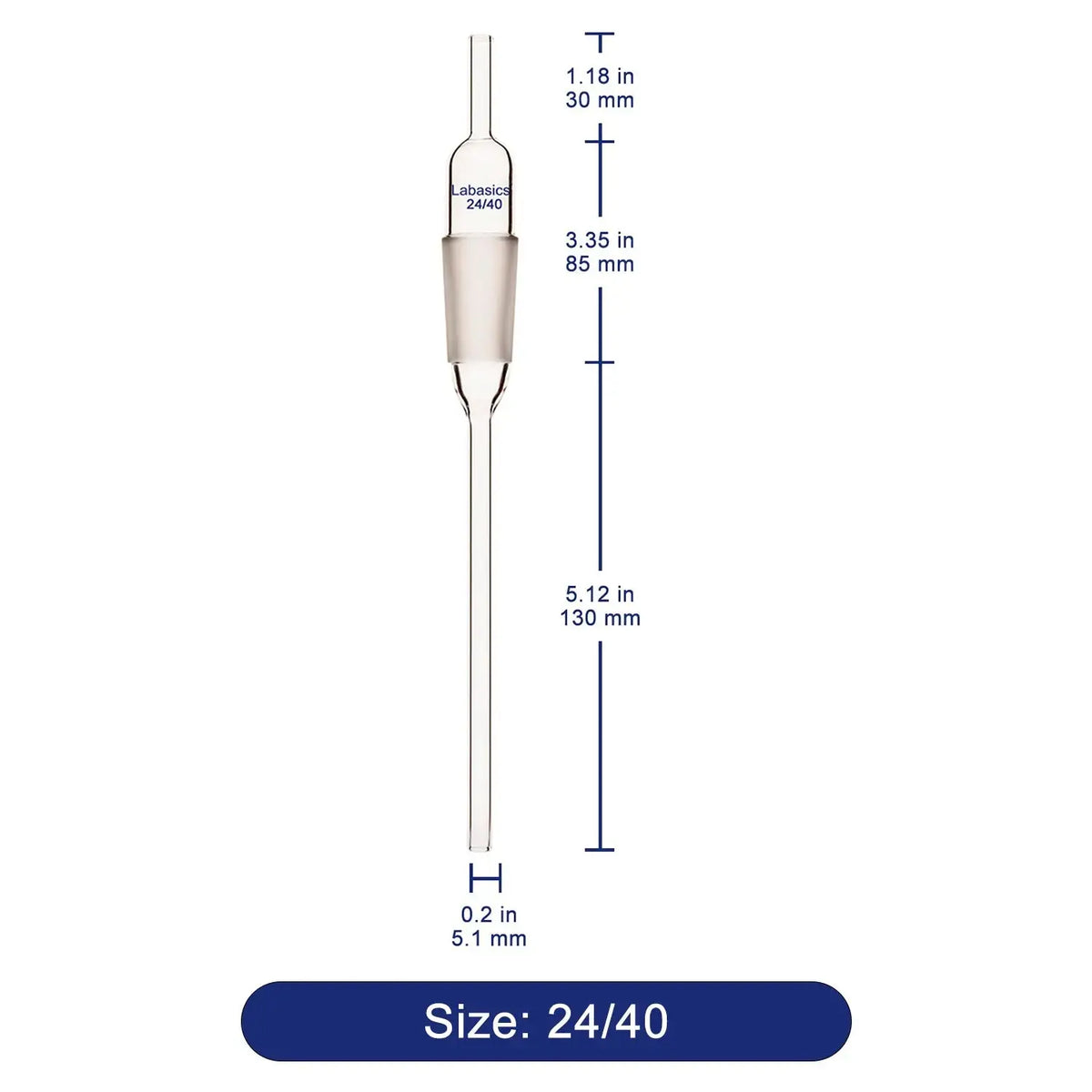 Glass Extended Adapter, Air Flow Tube Borosilicate Glass Inlet Adapter with Extended Drip Tube 8 mm Diameter and 15 mm Lower Length Labasics