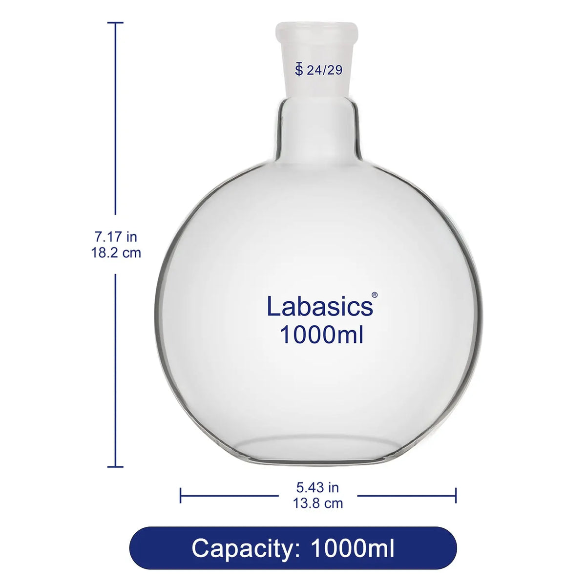 Single Neck Glass Flat Bottom Boiling Flask, 24/29 Standard Joint Labasics