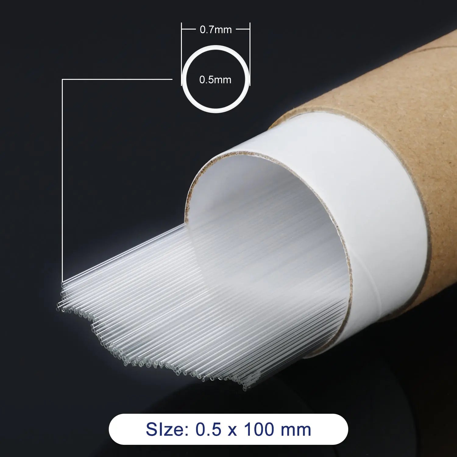 Glass capillary tube, 100 mm length, 0.5 mm inner diameter, pack of 1000
