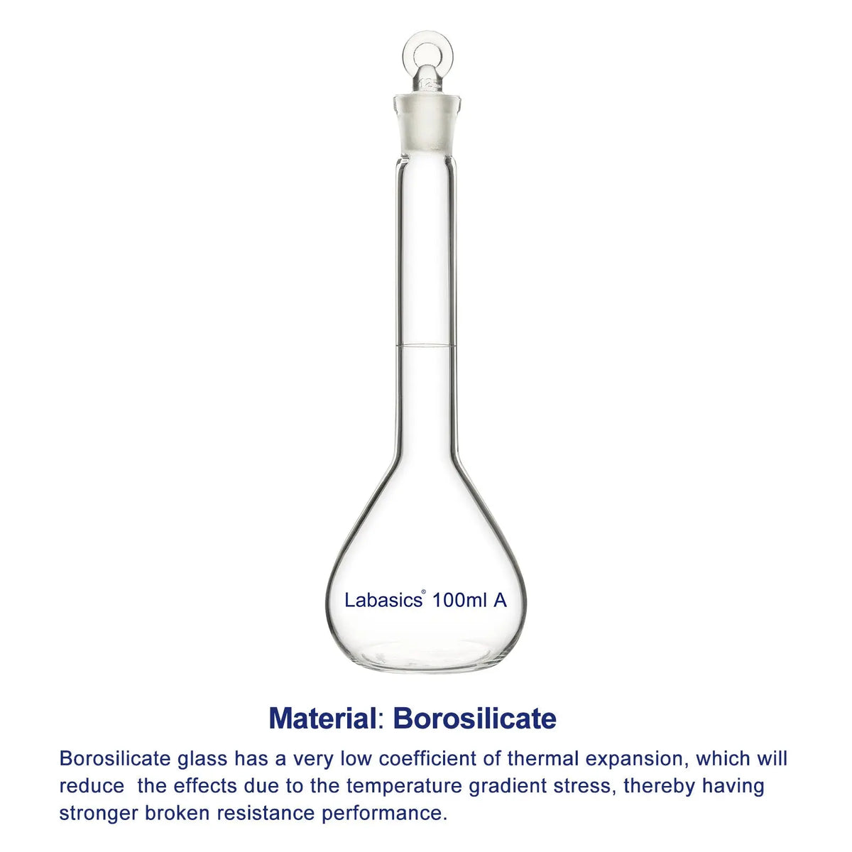 High transparency borosilicate glass material of clear volumetric flask, smooth surface
