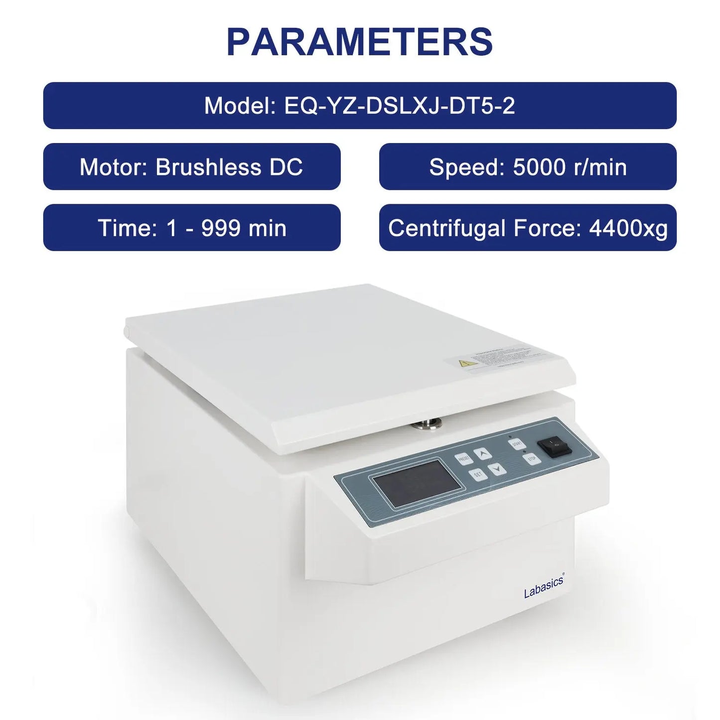 Low-Speed Digital Centrifuge, 5000 RPM Max Speed, 4000xg Max Centrifugal Force, Swing Rotor Labasics