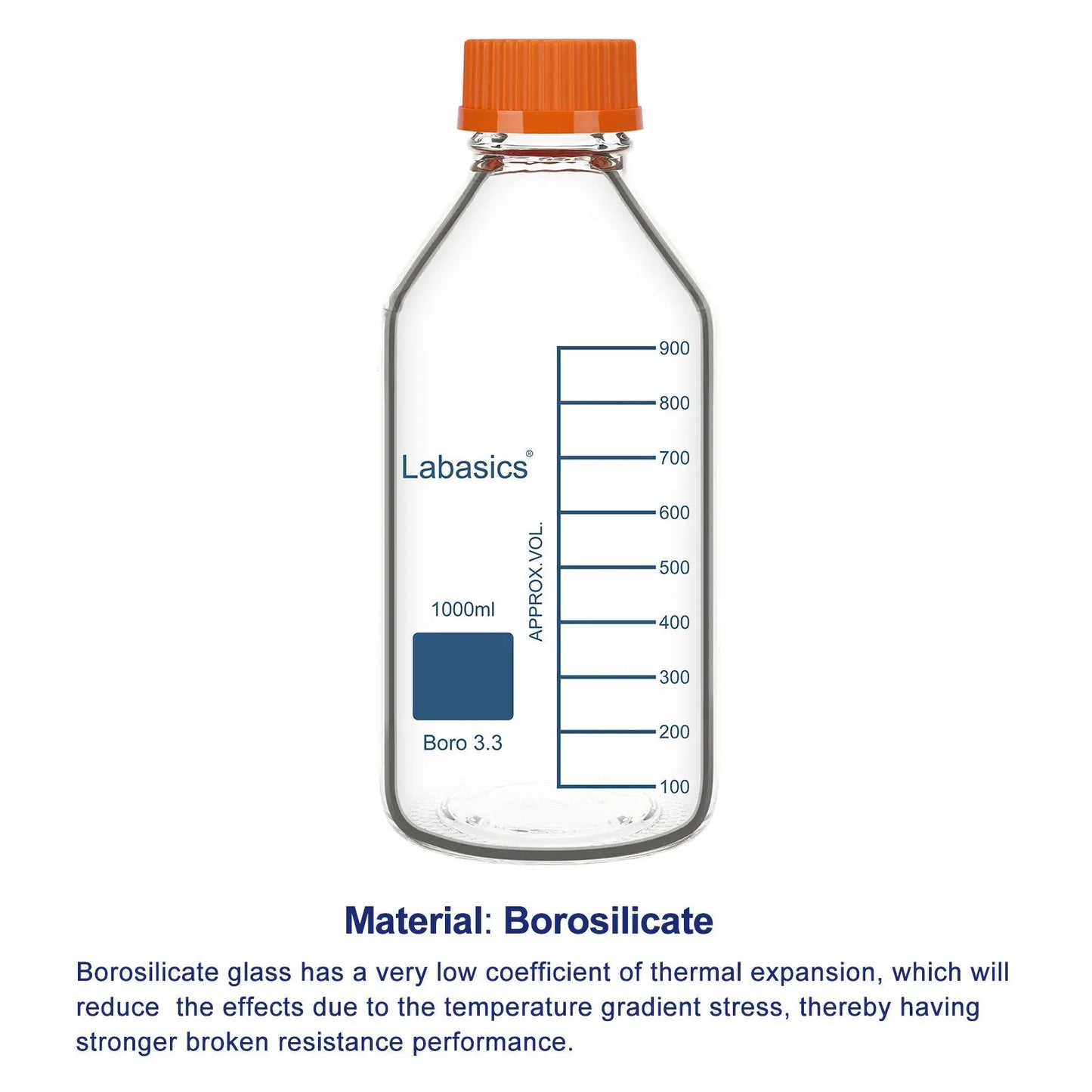 Transparent Media Storage Bottle, Borosilicate Glass, 250–2000 mL Labasics Shop