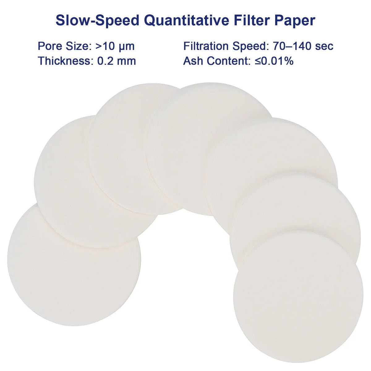 Quantitative Filter Paper, Slow Filtration Speed, 100 Pack, 70-90 mm Diameter Labasics