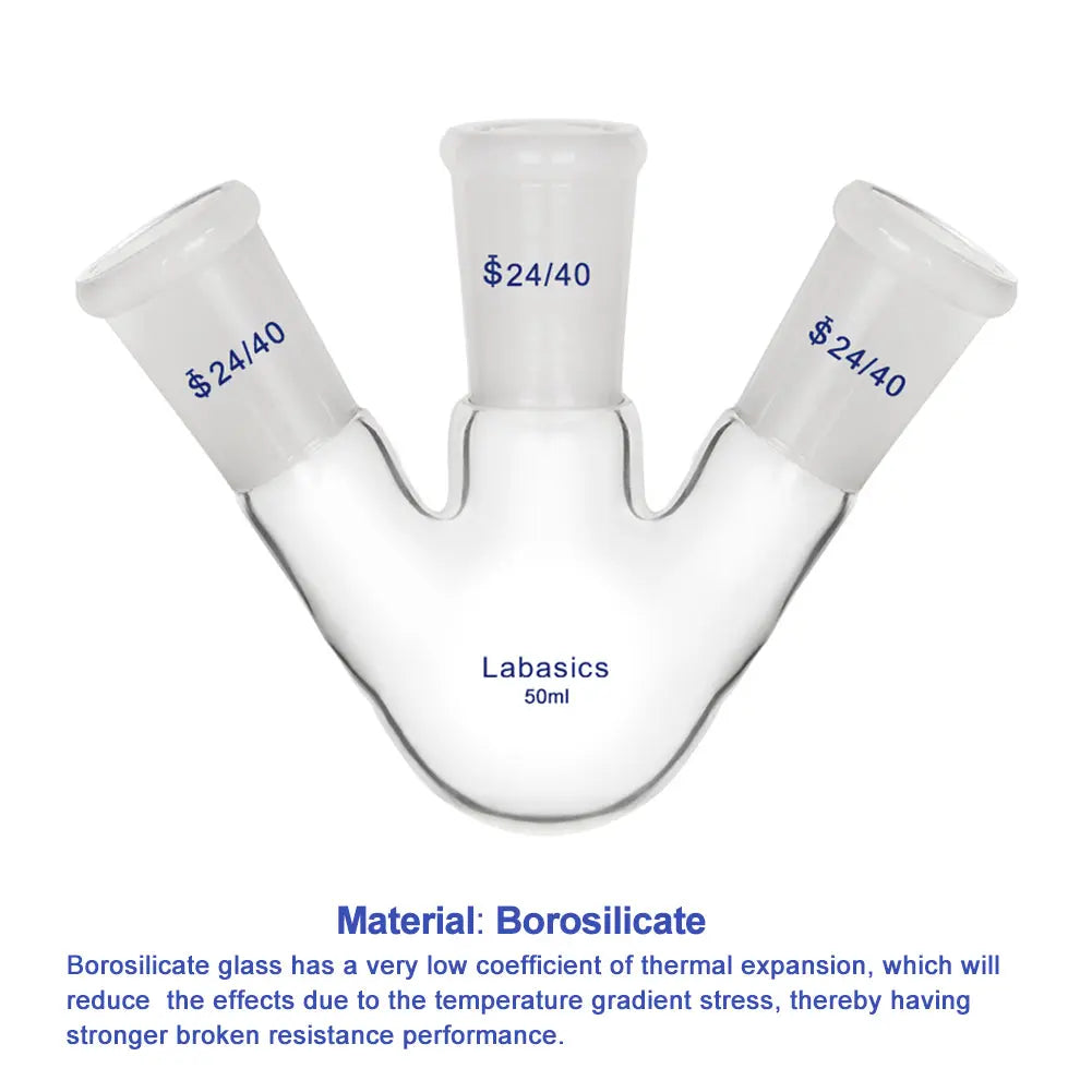 3 Neck Round Bottom Flask, 24/40 Center and Side Standard Taper Outer Joint, 50-2000 mL Labasics