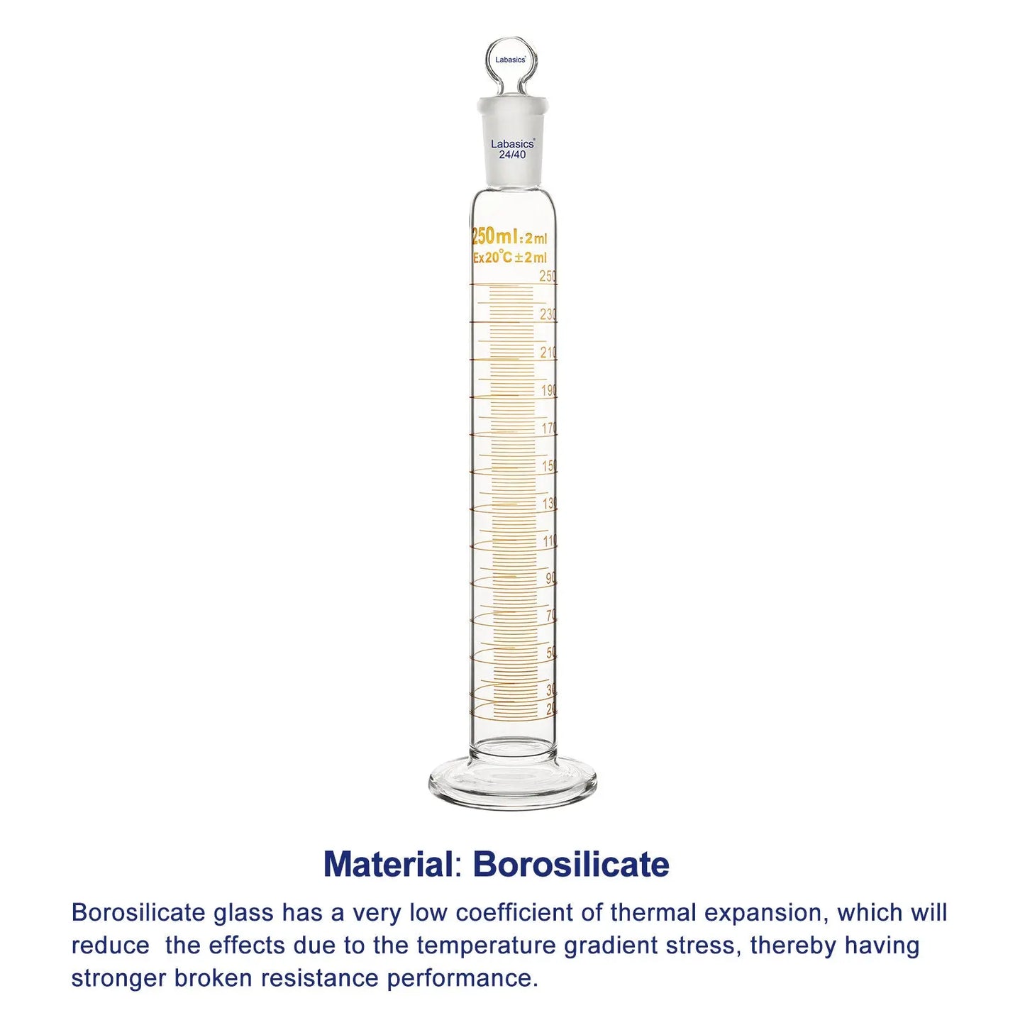 Graduated Cylinder with Stopper, 250ml Labasics