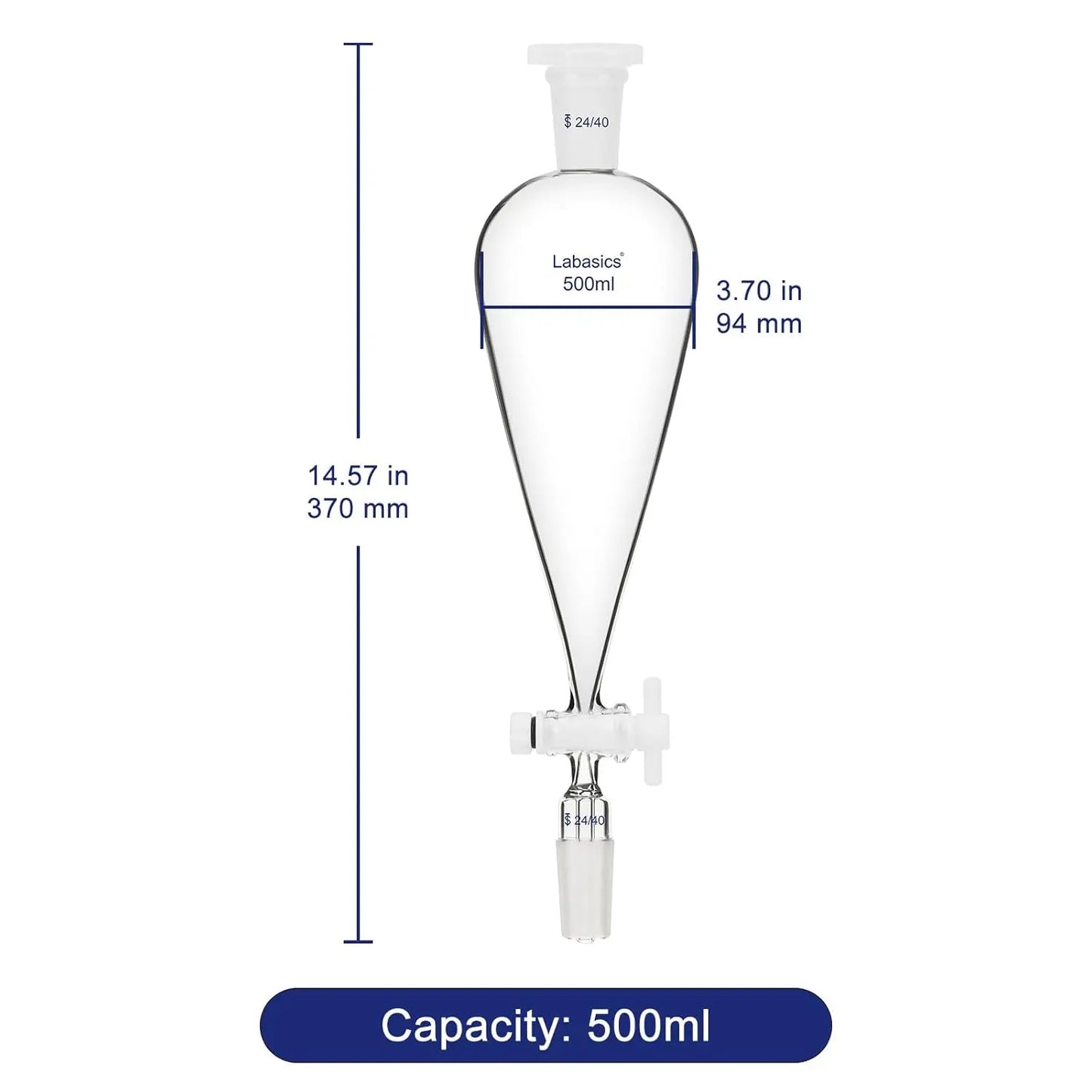 Conical Separatory Funnel, Two 24/40 Joints, 60-1000ml Labasics