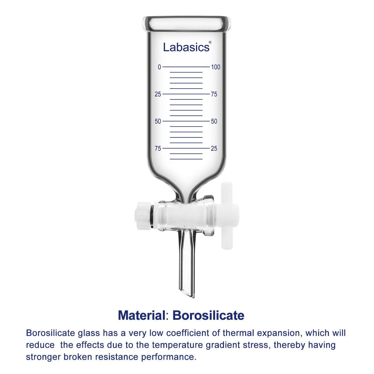 Borosilicate glass dropping funnel for laboratory liquid dispensing and transfer