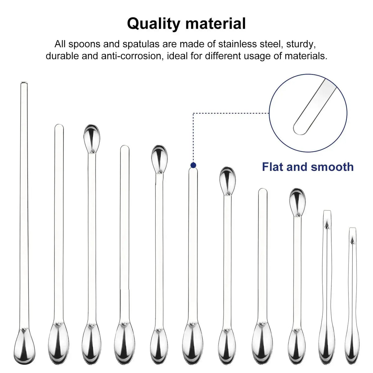 Stainless steel micro spoon set designed for reusable laboratory applications and easy cleaning