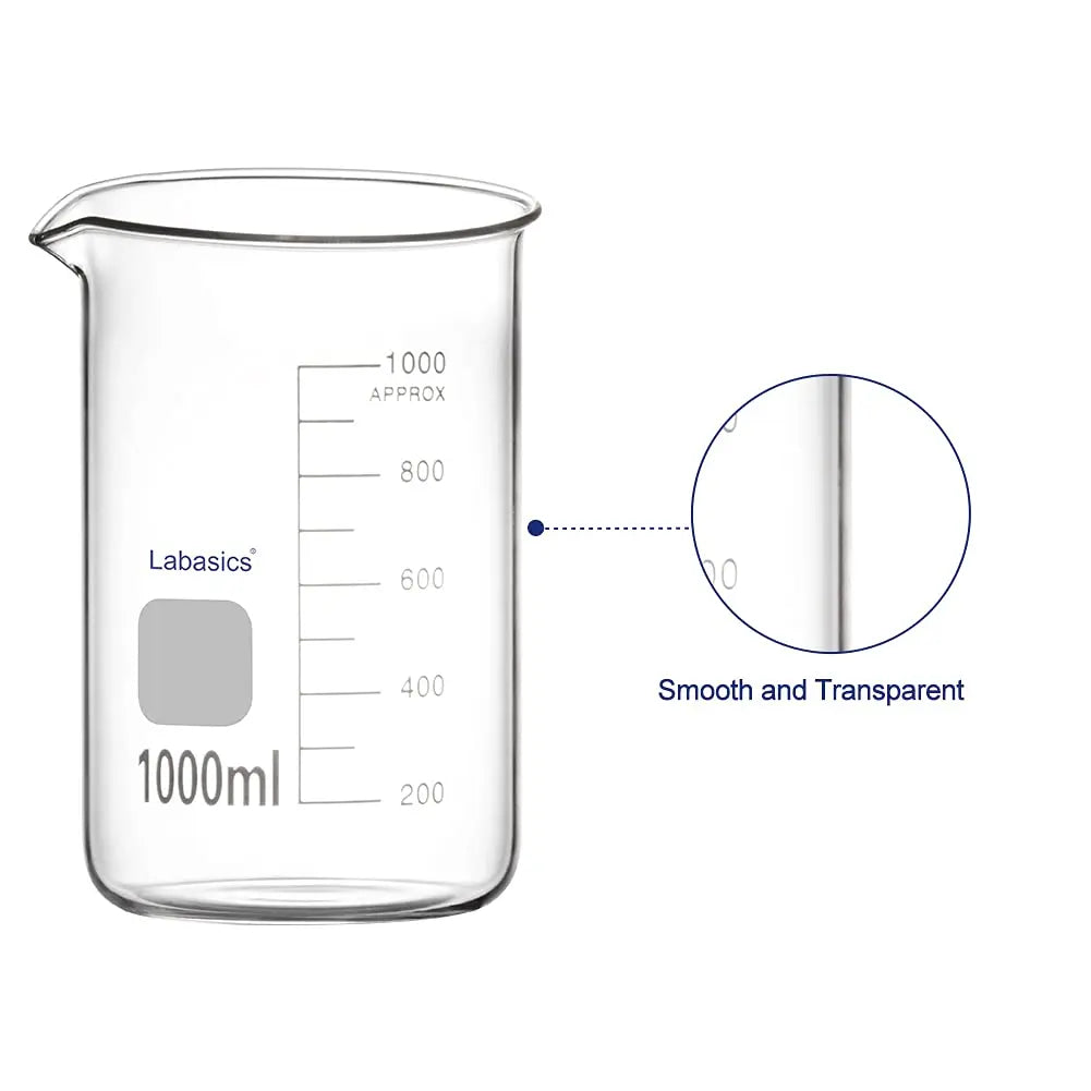 Glass Beaker Set, 5 Sizes, Combo Pack Labasics