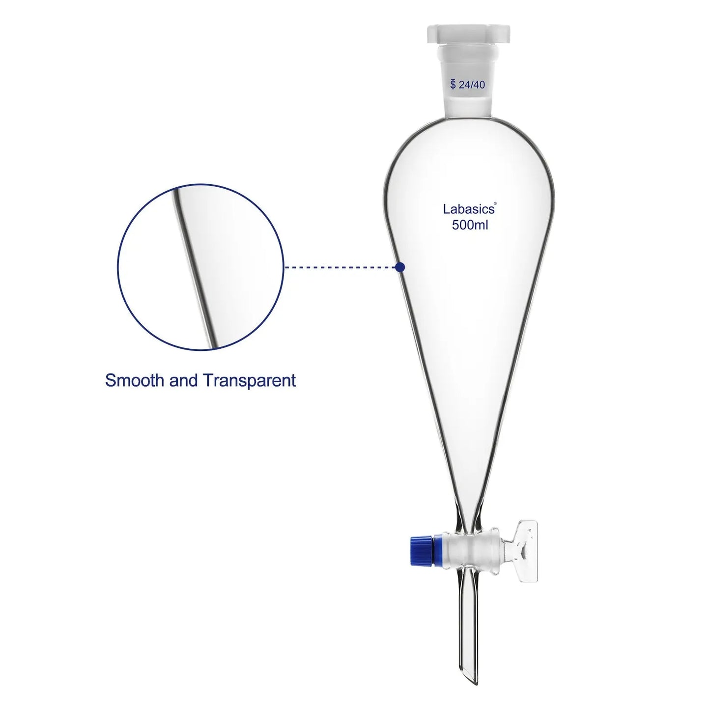 Conical Separatory Funnel with Glass Stopcock and 24/40 Plastic Joint Stopper, 60 – 1000 mL Labasics shop