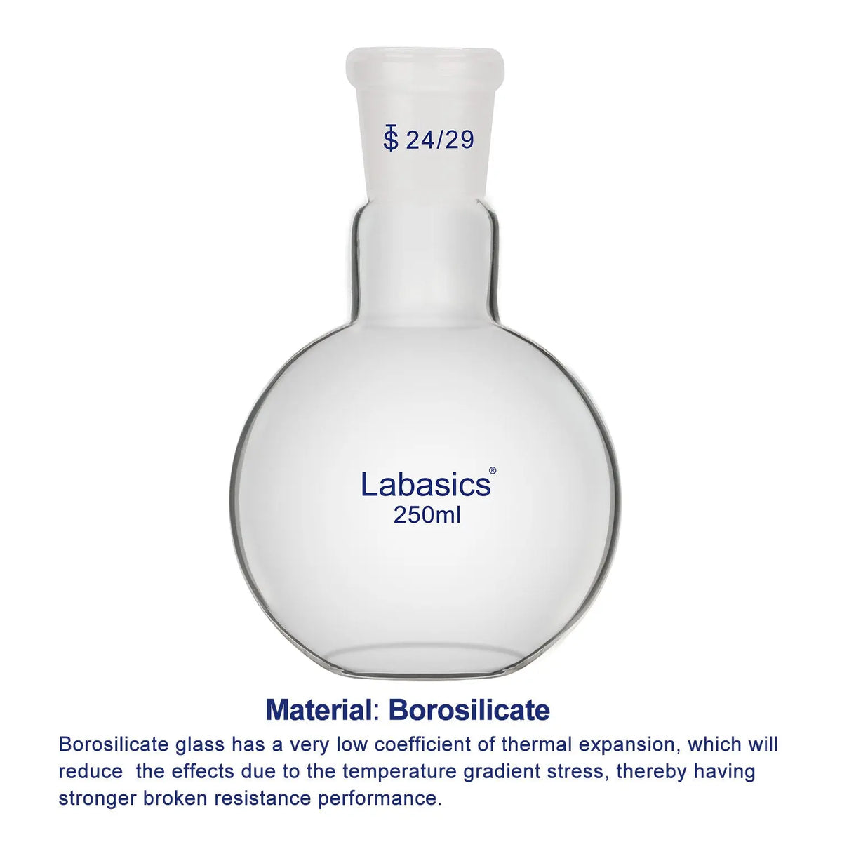 Single Neck Glass Flat Bottom Boiling Flask, 24/29 Standard Joint Labasics