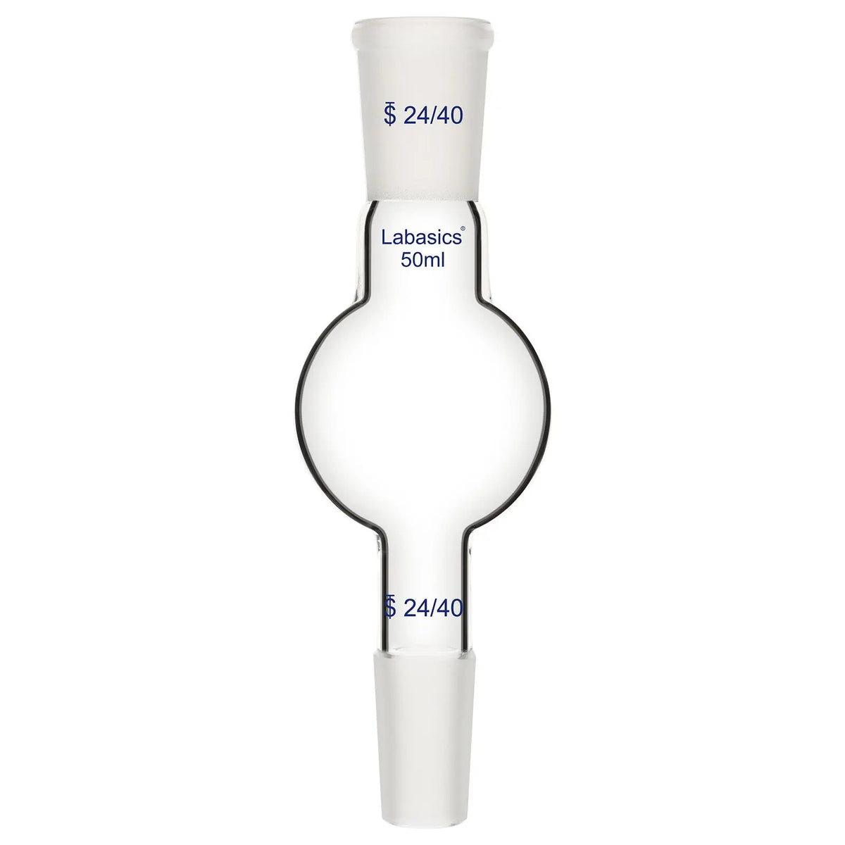 Chromatography reservoir, 50 mL, borosilicate glass, 24/40 joint, clear design, chemical-resistant, suitable for lab column chromatography