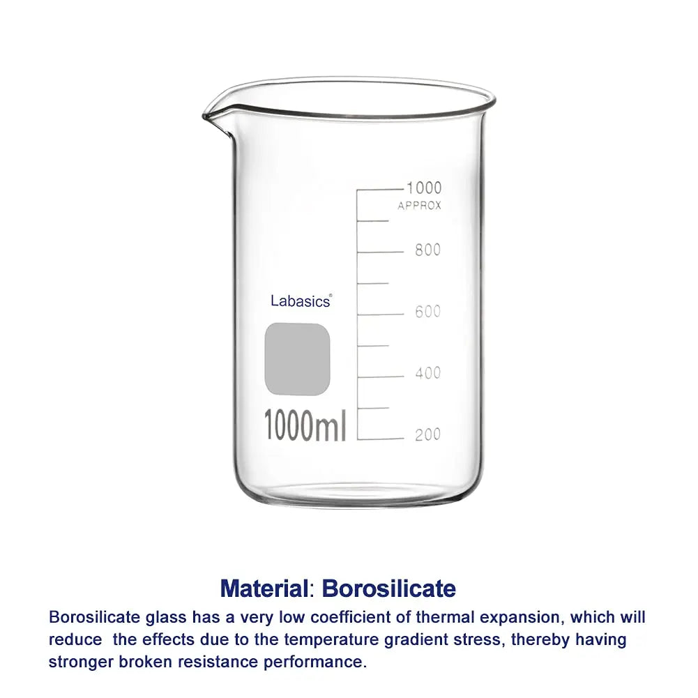 Glass Beaker Set, 5 Sizes, Combo Pack Labasics