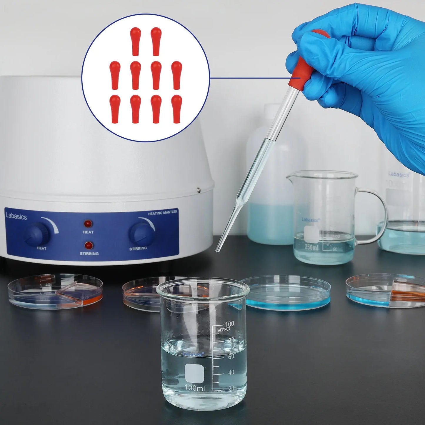 Rubber Pipette Bulb Caps, 30 Pack Labasics