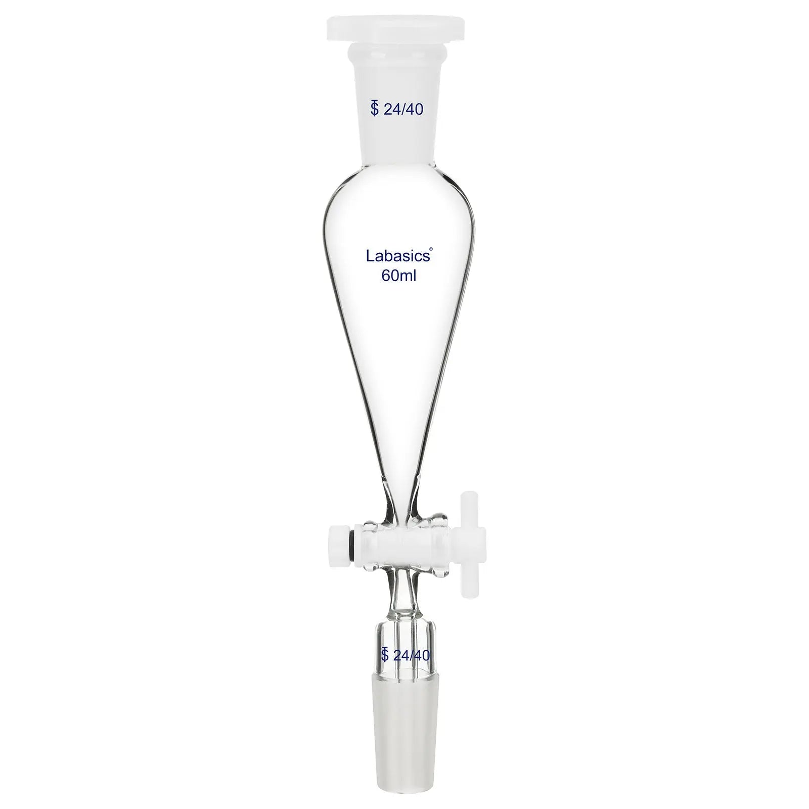 60 ml conical separatory funnel, borosilicate glass, 24/40 joint, PTFE stopcock, for small-scale liquid separation